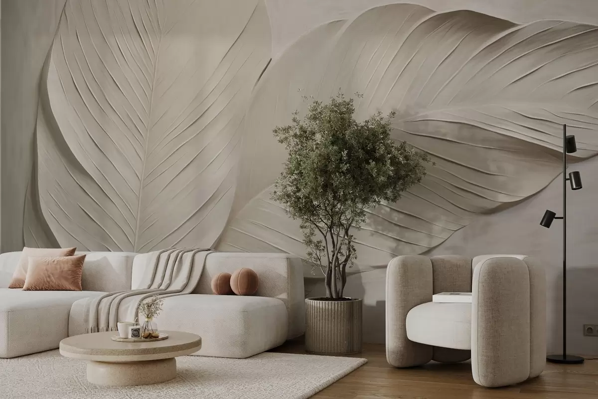 fototapet Frunze bej în relief cu umbre delicate w04614