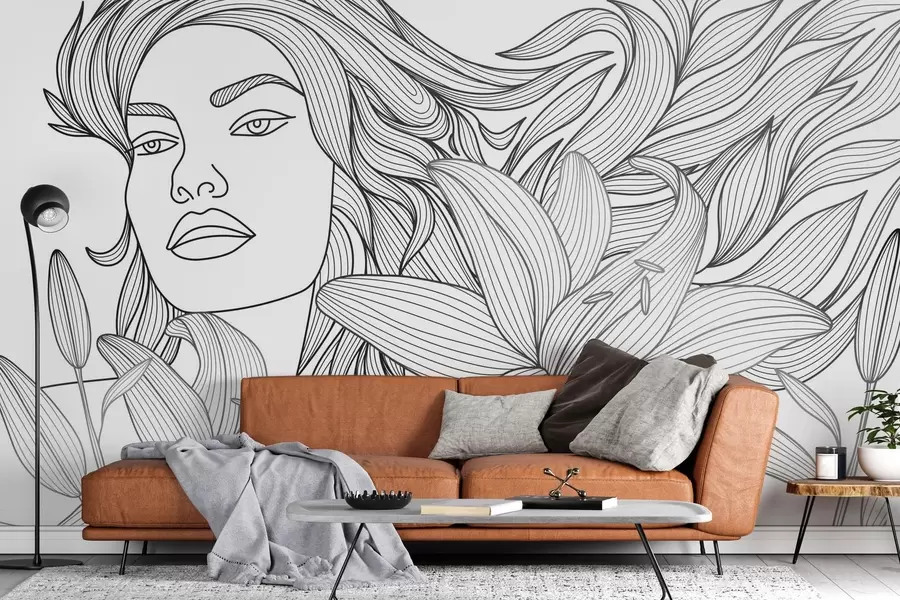 fototapet Portretul unei fete înconjurată de flori de crin w04689