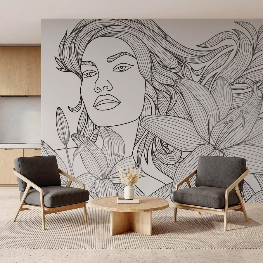 fototapet Portretul unei fete înconjurată de flori de crin w04689