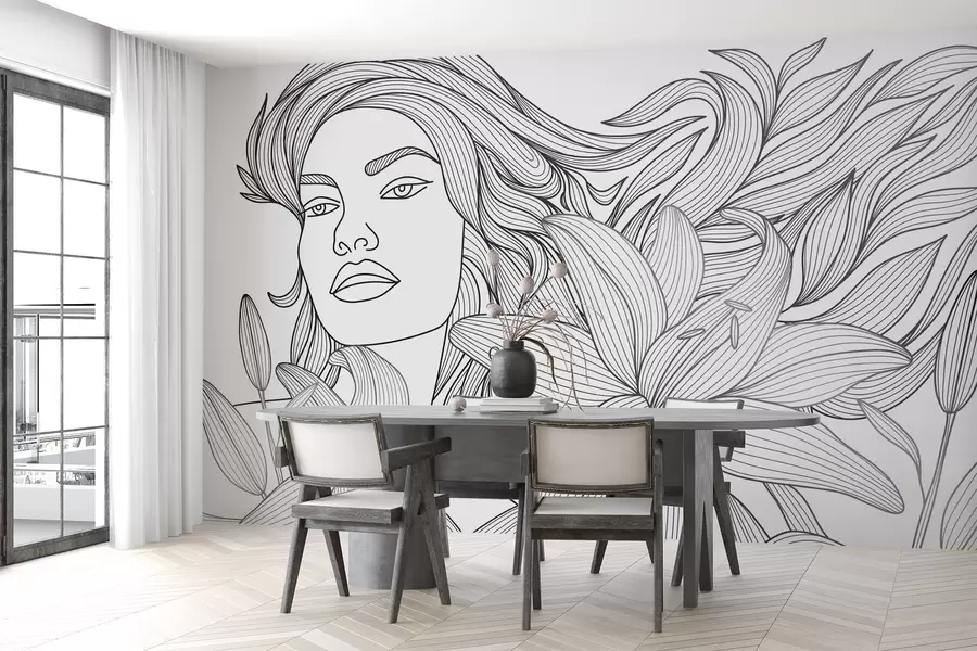 fototapet Portretul unei fete înconjurată de flori de crin w04689