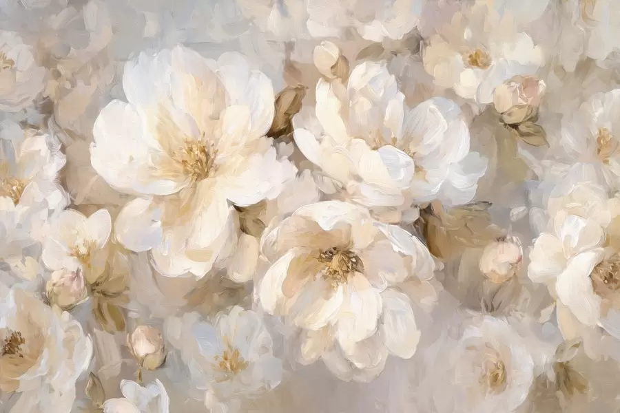 fototapet flori mari în tonuri de alb și bej în stilul picturii în ulei w04633