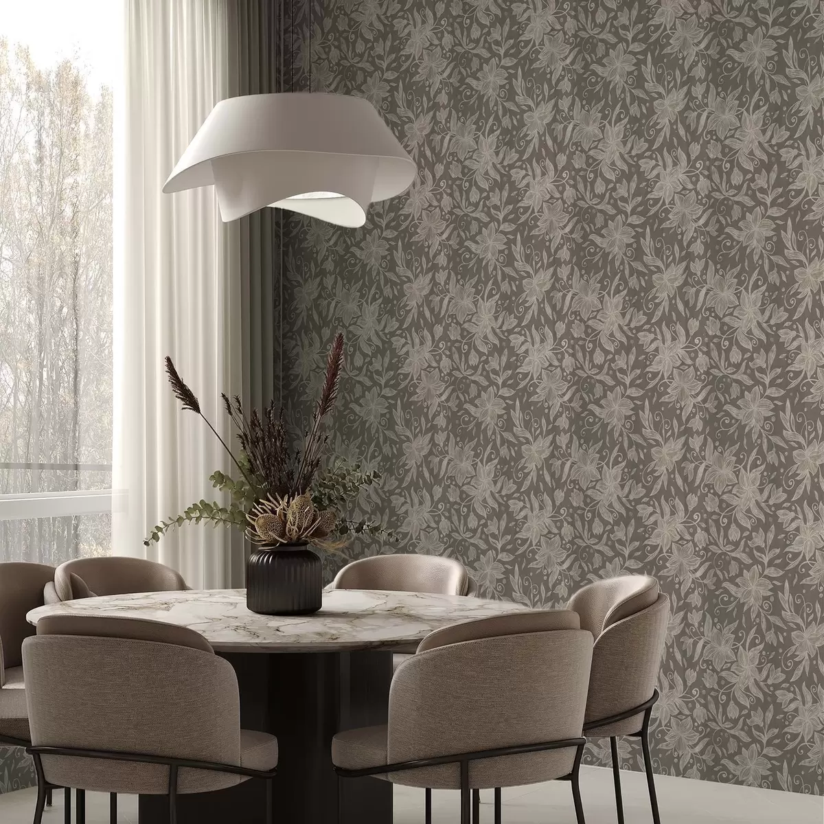 Wallpaper Flori liniare ușoare, volute decorative a00630v1
