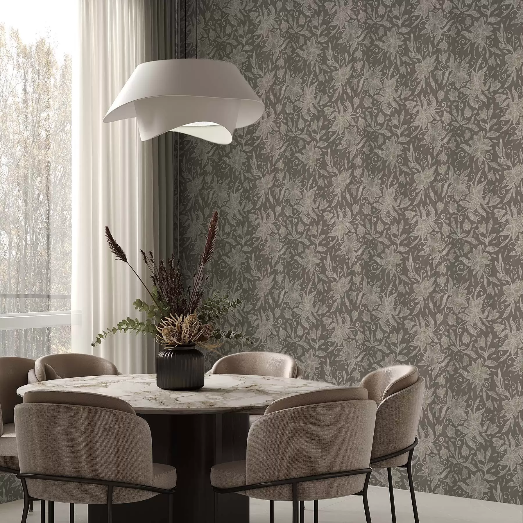 fototapet Flori liniare ușoare, volute decorative a00630v1
