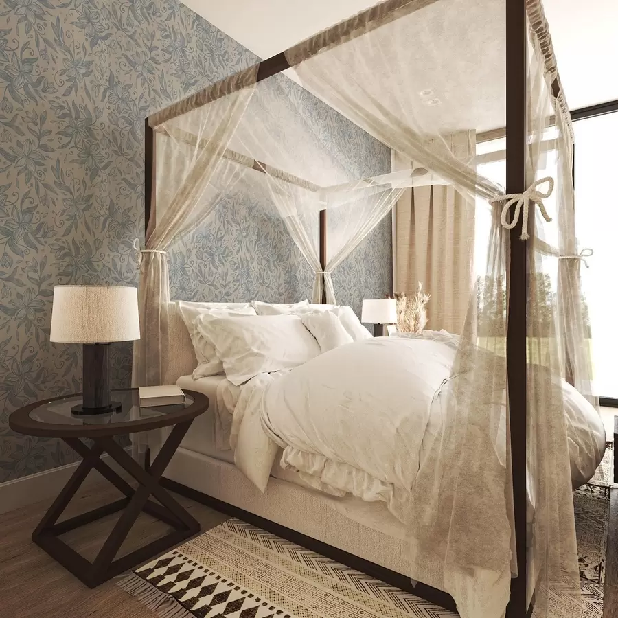 fototapet Model floral liniar albastru pe fond bej cald a00630v2