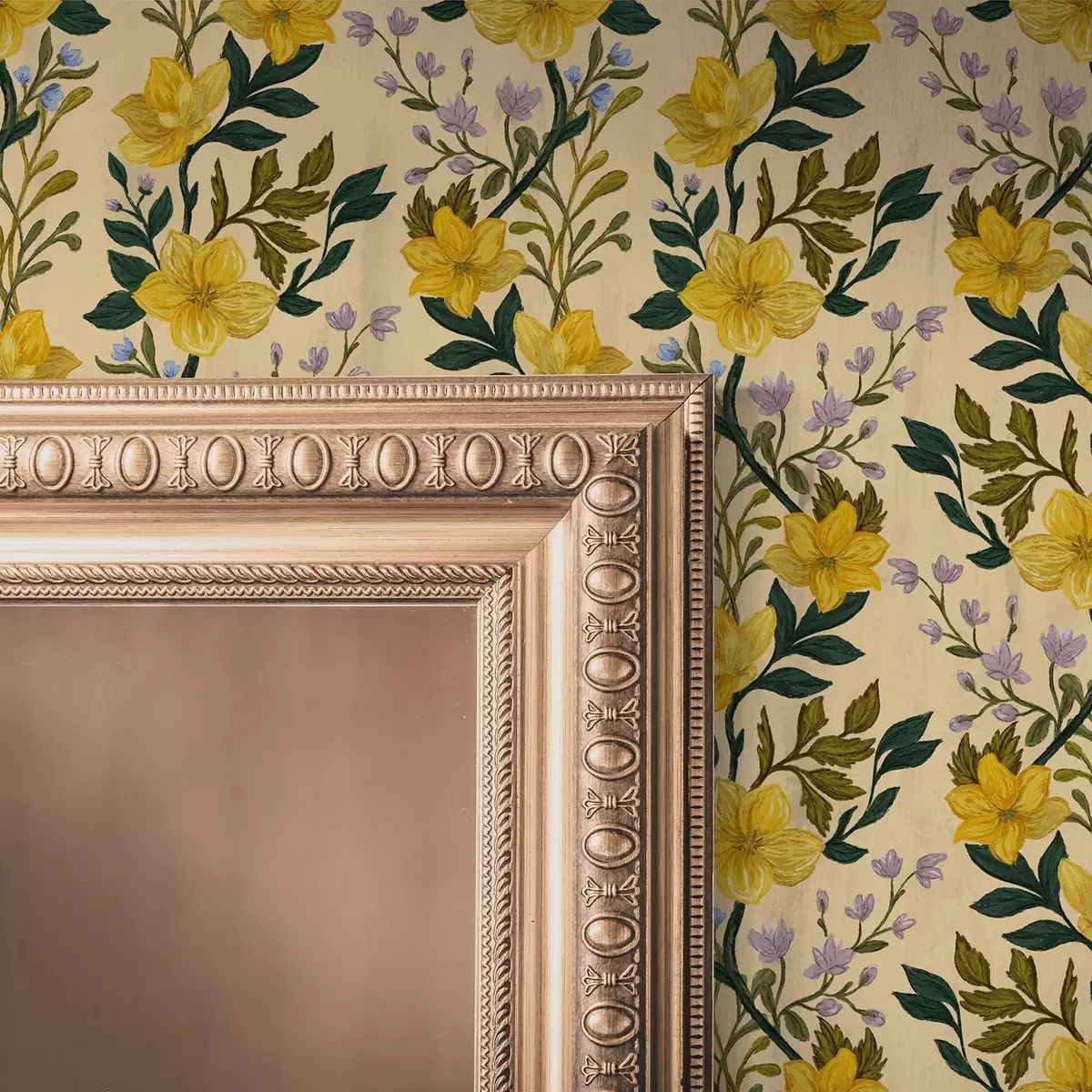 Wallpaper Flori galbene în ghirlande verticale pe un fundal crem a00632