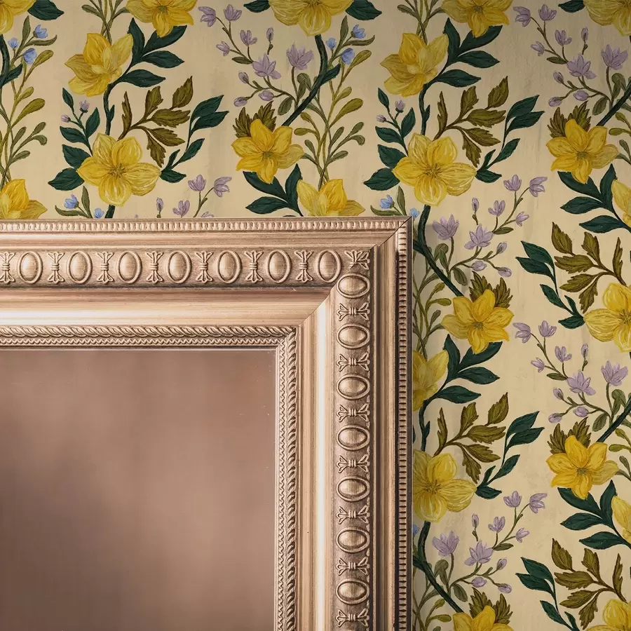 fototapet Flori galbene în ghirlande verticale pe un fundal crem a00632