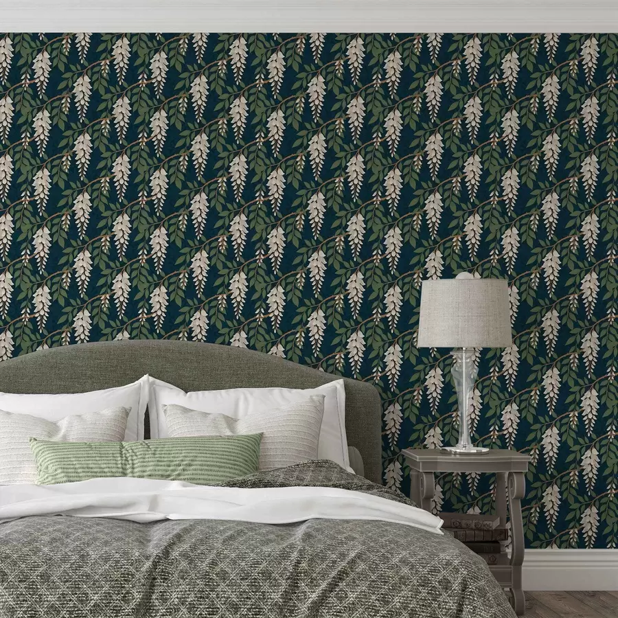 fototapet Glicină de culoare fildeș pe un fundal verde-albăstrui intens a00694v1