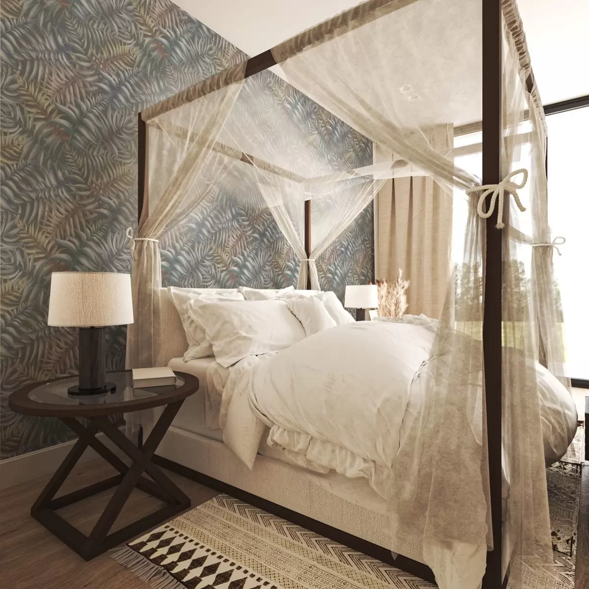 Wallpaper Frunze de palmier stratificate în tonuri discrete a00789