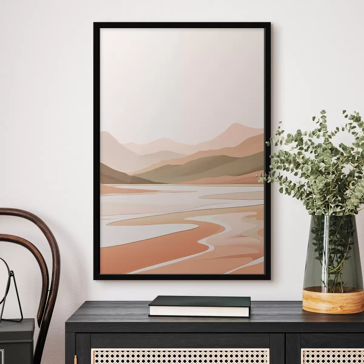 Poster Peisaj abstract cu munți și râu f46249