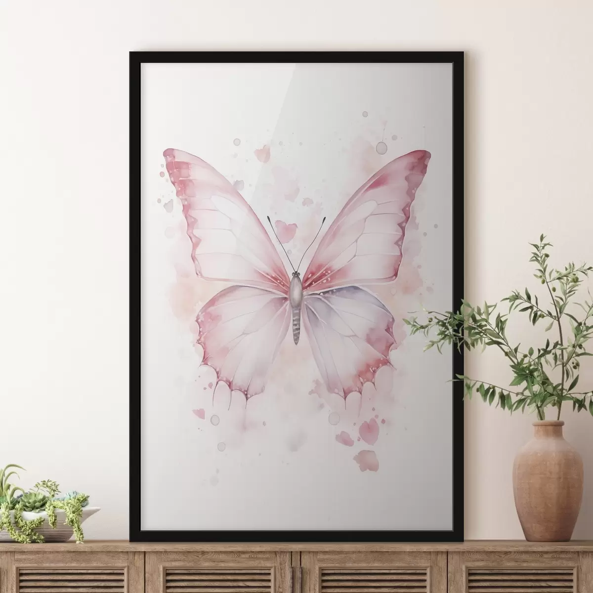 Poster Fluture roz, tehnică acuarelă f46073