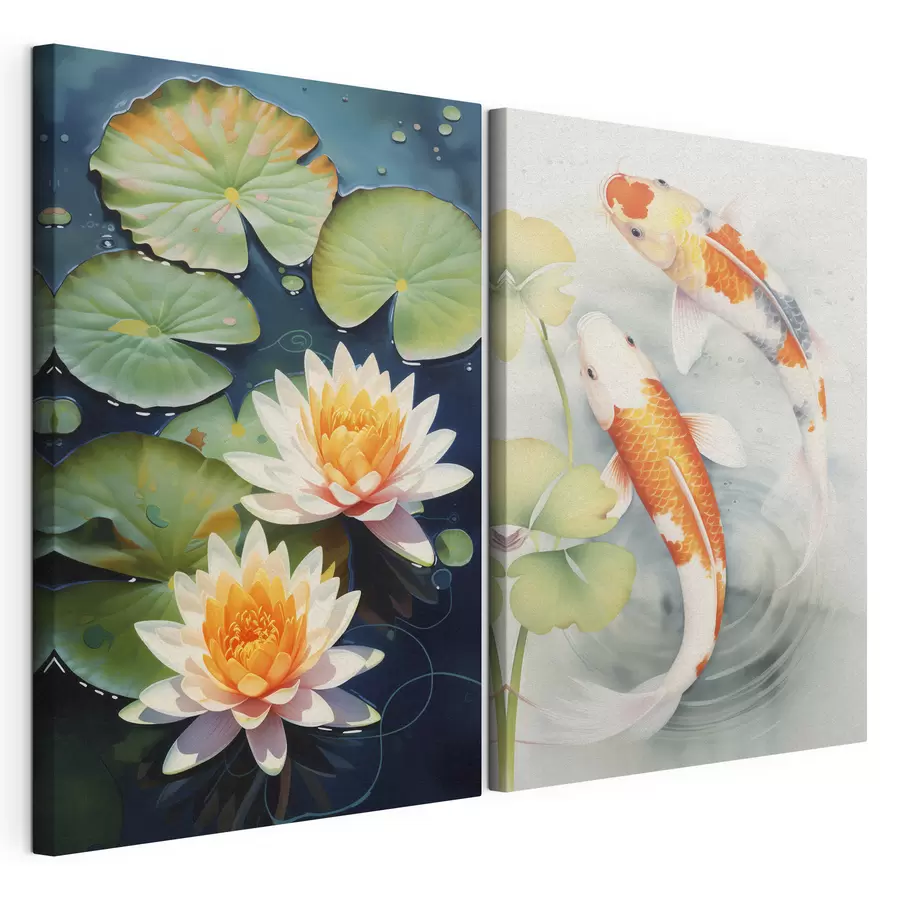 Tablouri Pești într-un iaz și flori de lotus m00867