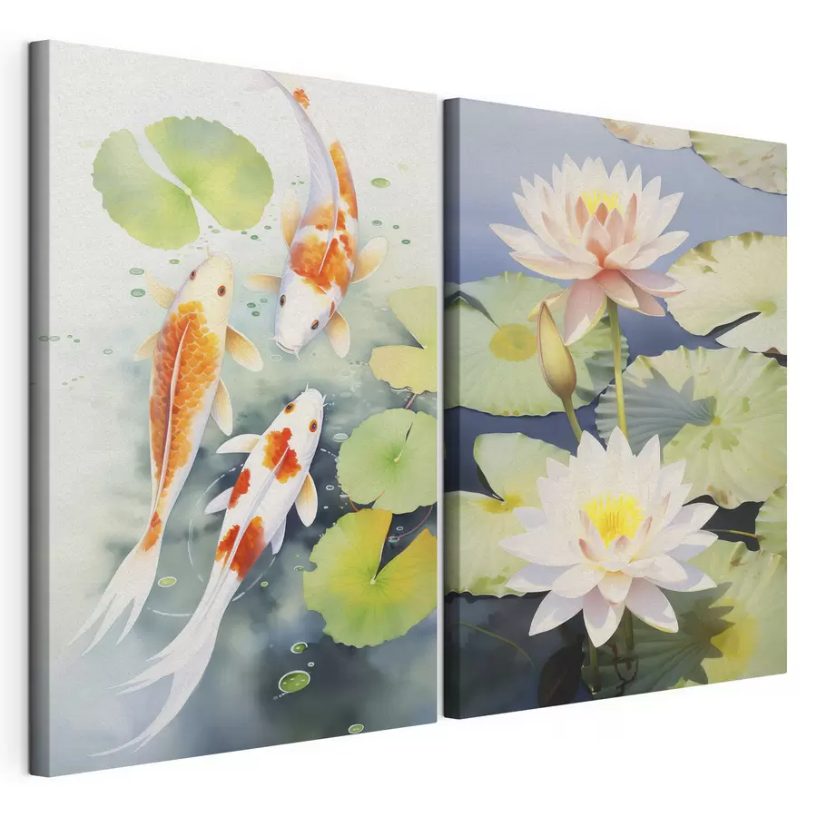 Tablouri Frumoase flori de lotus și pești m00868