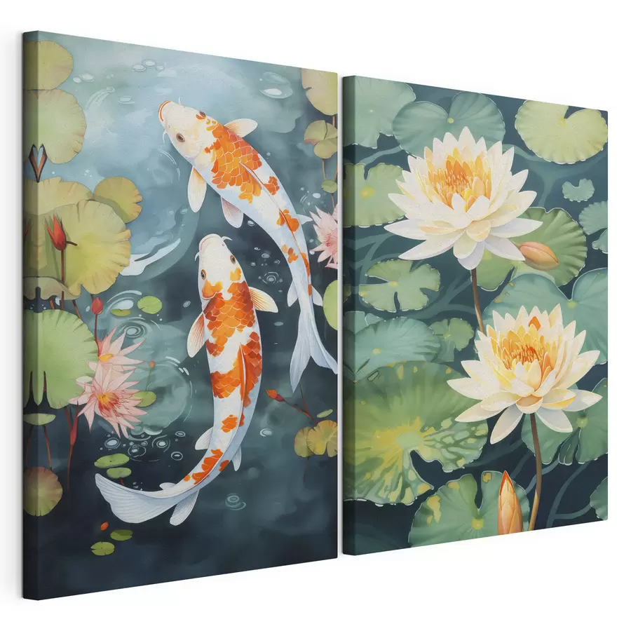 Tablouri Imagini luminoase cu flori de lotus și pești într-un iaz m00869
