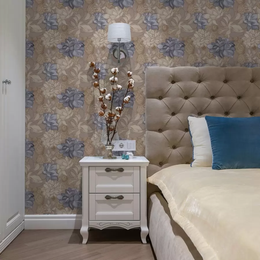 fototapet Flori crem și albastre pe un fundal bej cald a00634v1