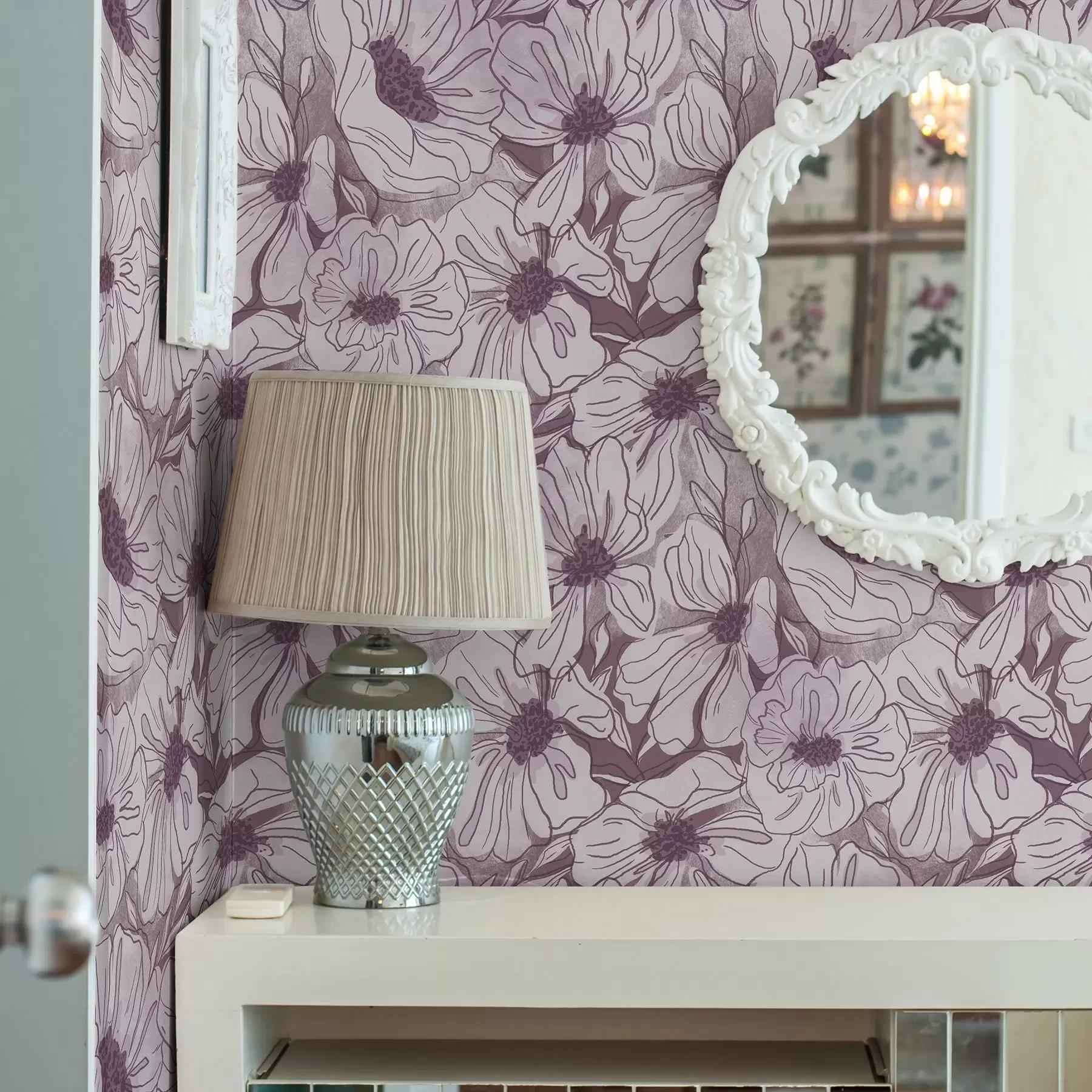 fototapet Flori liniare într-o paletă rece de liliac-roz a00636v1