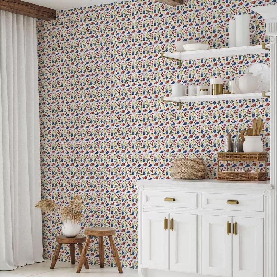 fototapet Model luminos cu fructe și plante pe fond alb a00637v1