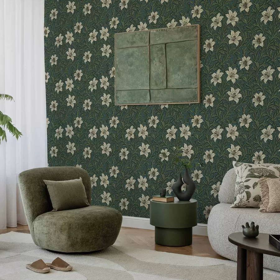 fototapet Crini crem printre vegetație densă pe un fundal turcoaz a00645