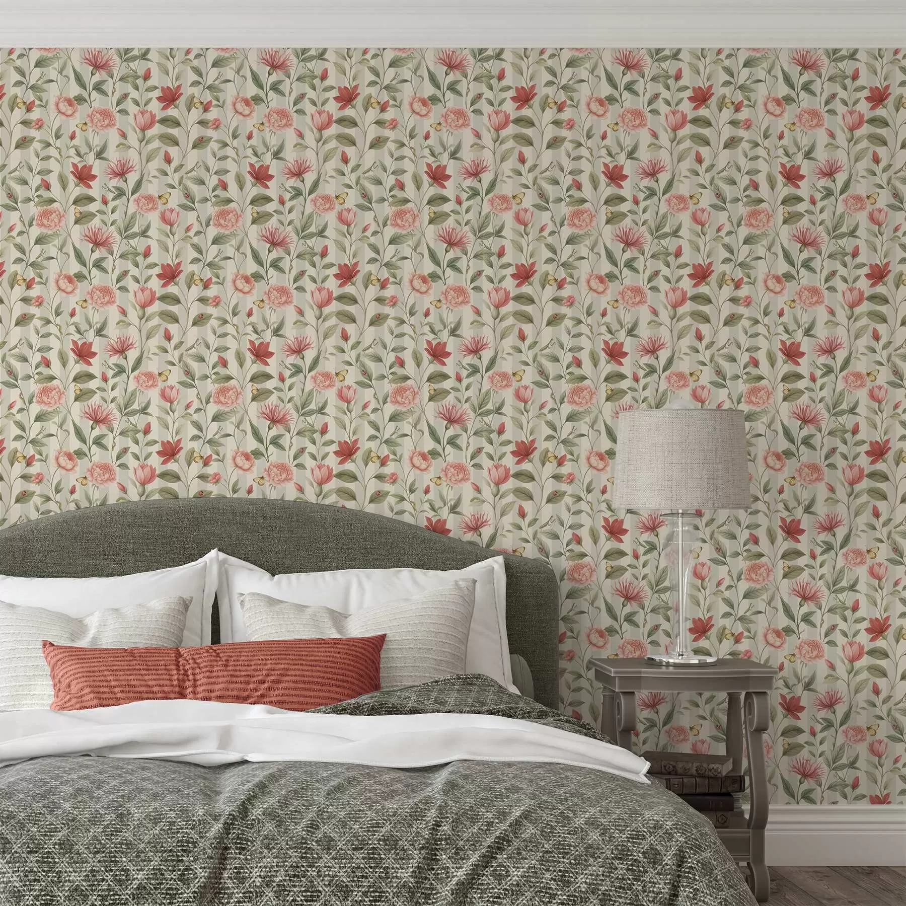 fototapet Tulpini florale cu fluturi pe un fundal deschis a00698