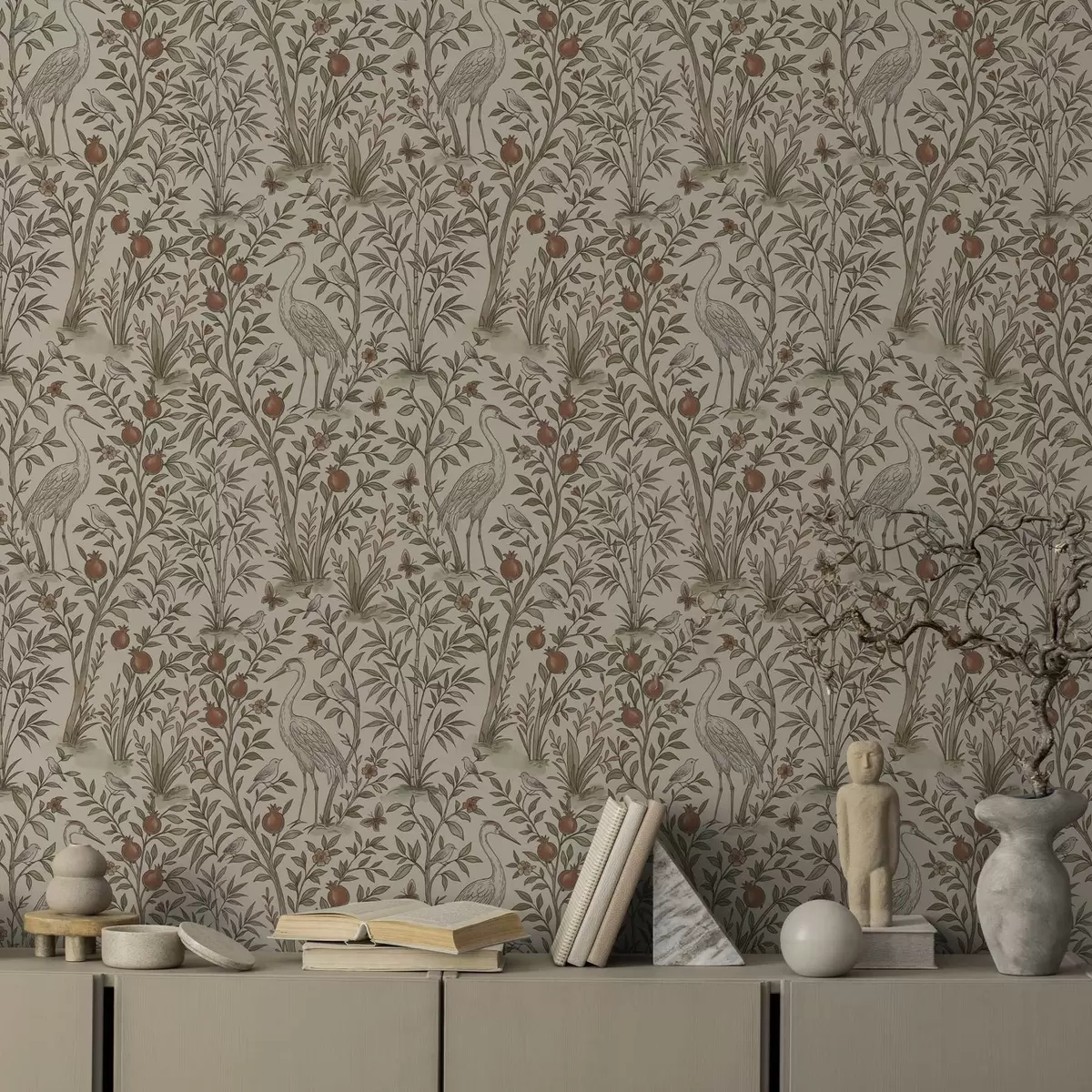 Wallpaper Păsări printre pomii de rodie într-un cadru natural a00699