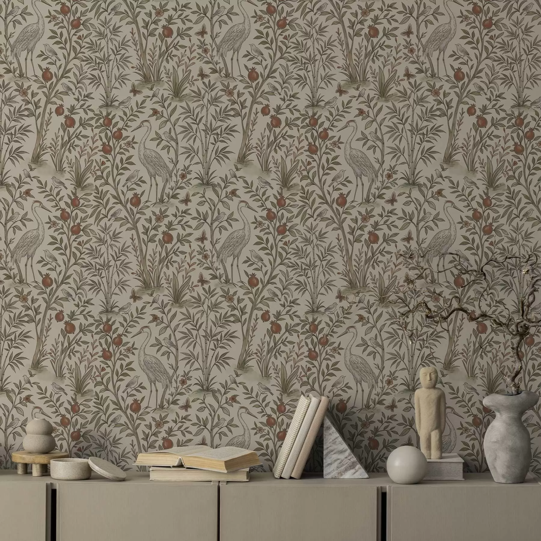 fototapet Păsări printre pomii de rodie într-un cadru natural a00699