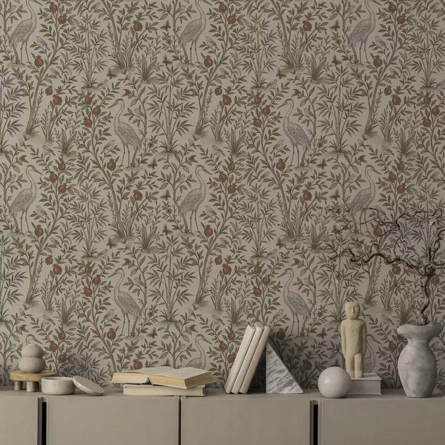 fototapet Păsări printre pomii de rodie într-un cadru natural a00699