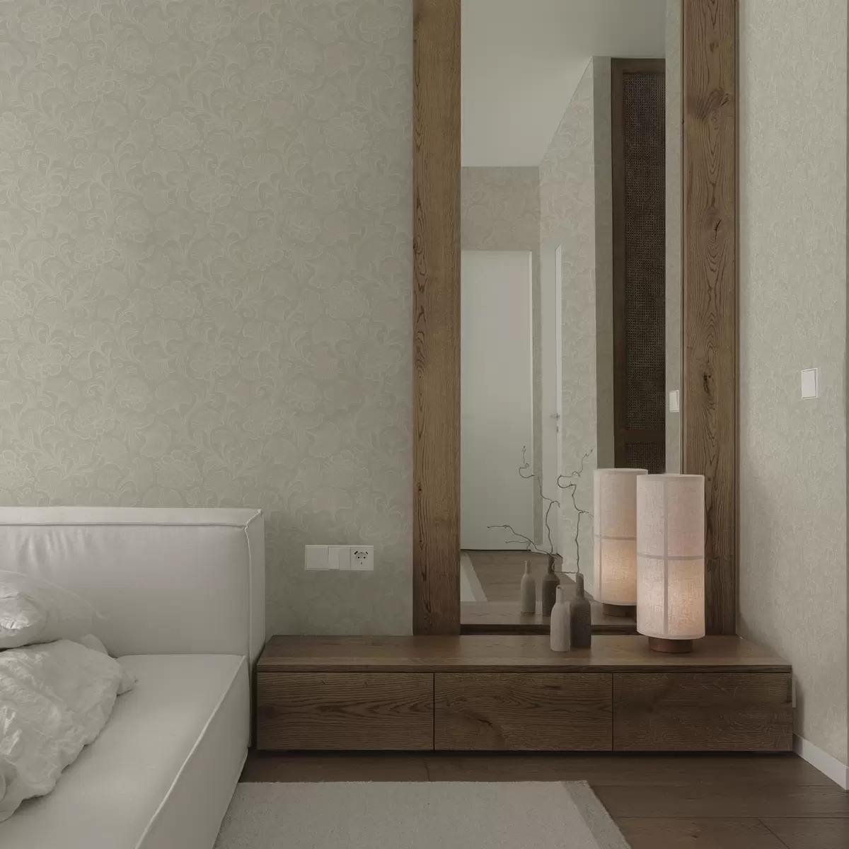 Wallpaper Model luminos cu ginkgo și bujori a00700