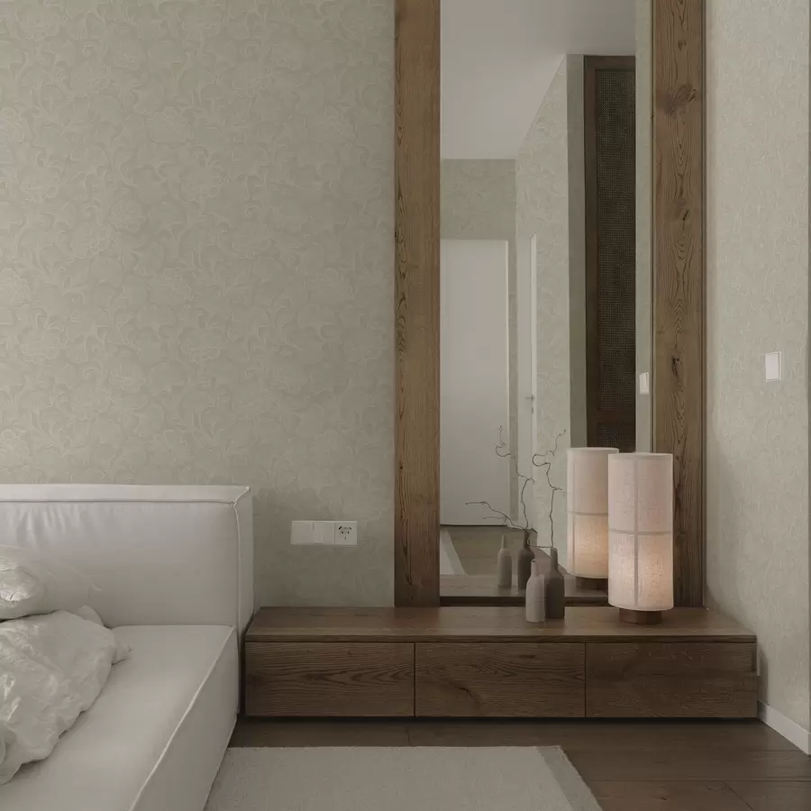 fototapet Model luminos cu ginkgo și bujori a00700