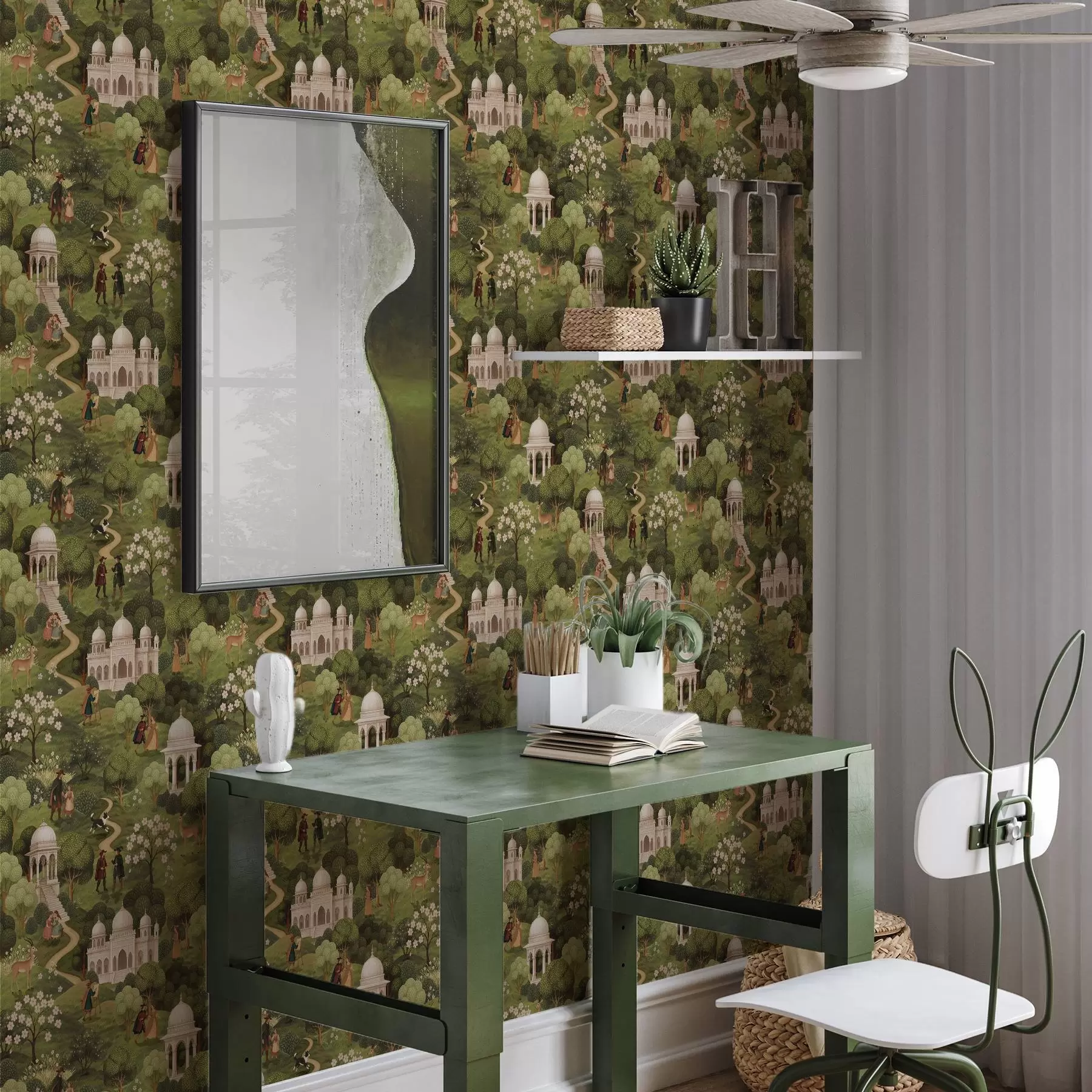 fototapet Scena din parc cu copaci și arhitectură în stil peisagistic a00705