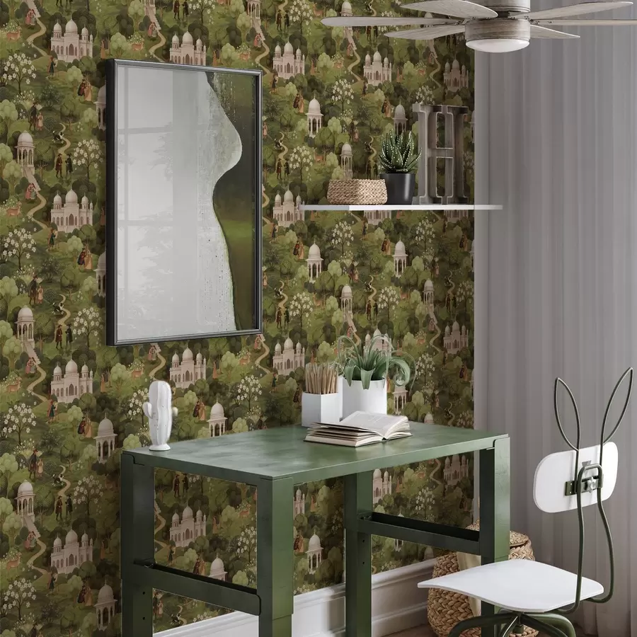 fototapet Scena din parc cu copaci și arhitectură în stil peisagistic a00705