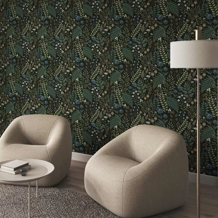 fototapet Ierburi de câmp, fructe de pădure și semințe pe un fundal întunecat a00706