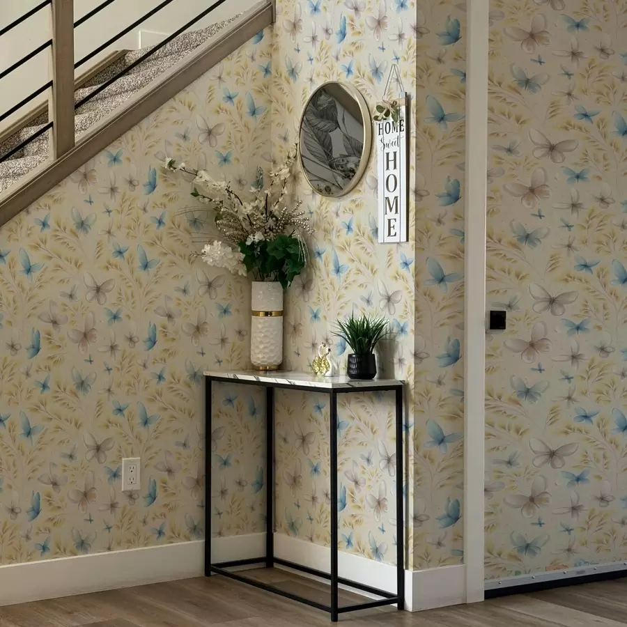 fototapet Fluturi ușori printre frunze galbene pe un fundal deschis a00795