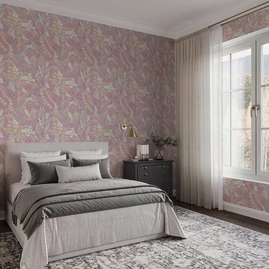 fototapet Ramuri pastelate cu frunziș roz-piersic pe fundal gri a00799v1