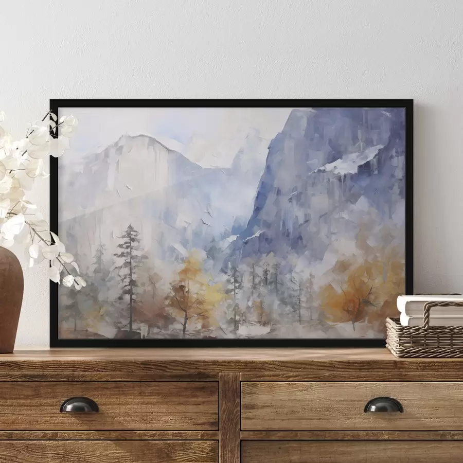 fototapet Peisaj abstract cu pădure în fața munților f46298