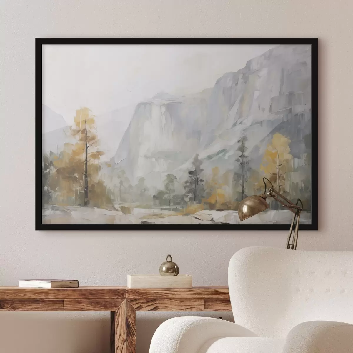 Poster Peisaj cu pădure în fața munților, imitație de pictură f46299