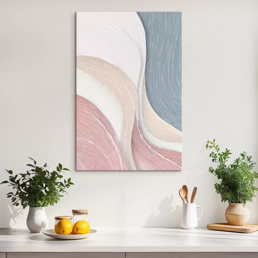 Tablouri Valuri abstracte ușoare în nuanțe de roz pal și gri-alb s46153