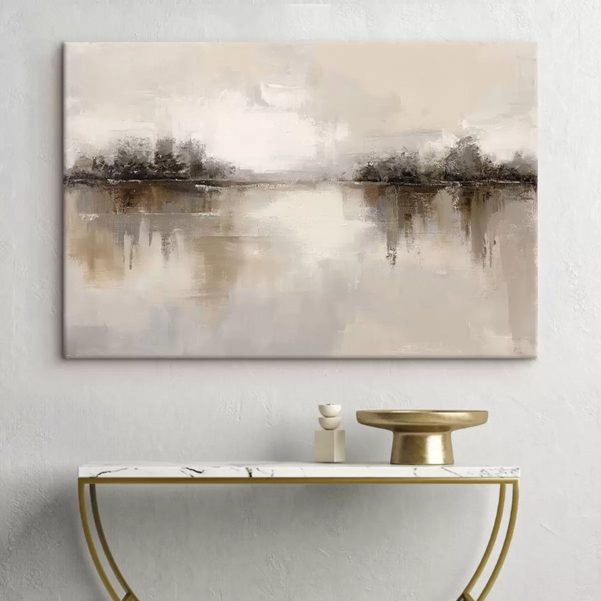 Tablouri Peisaj delicat cu un lac în tonuri calde de bej-gri s46158