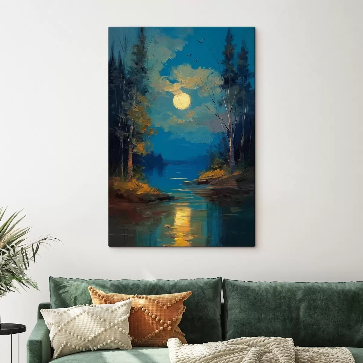 Tablouri Lumina lunii peste un râu liniștit printre pini s46164