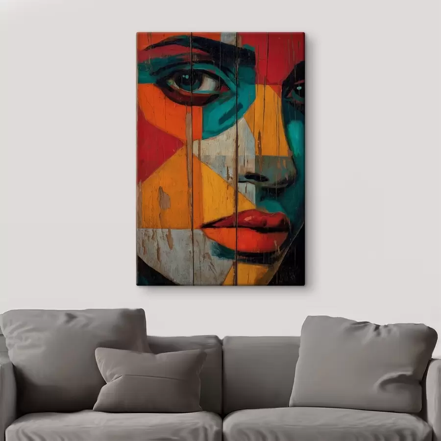 Tablouri Portret geometric luminos pe panouri din lemn s46165