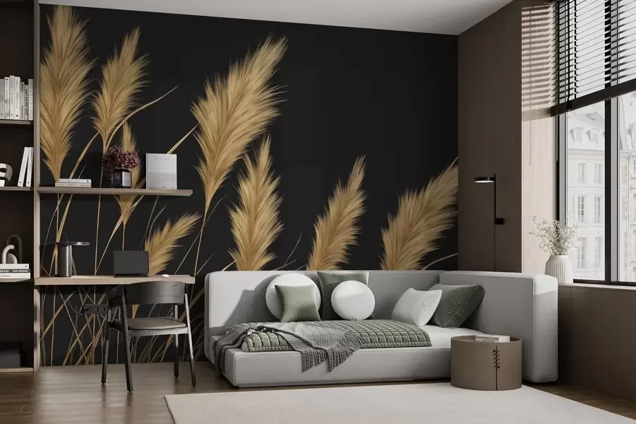 fototapet Spicuri pufoase de grâu pe un fundal întunecat w04734