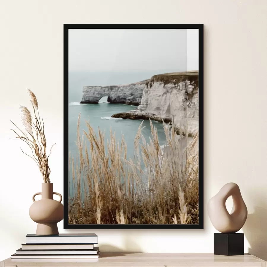 fototapet Stânci de coastă cu stuf în prim-plan f46141