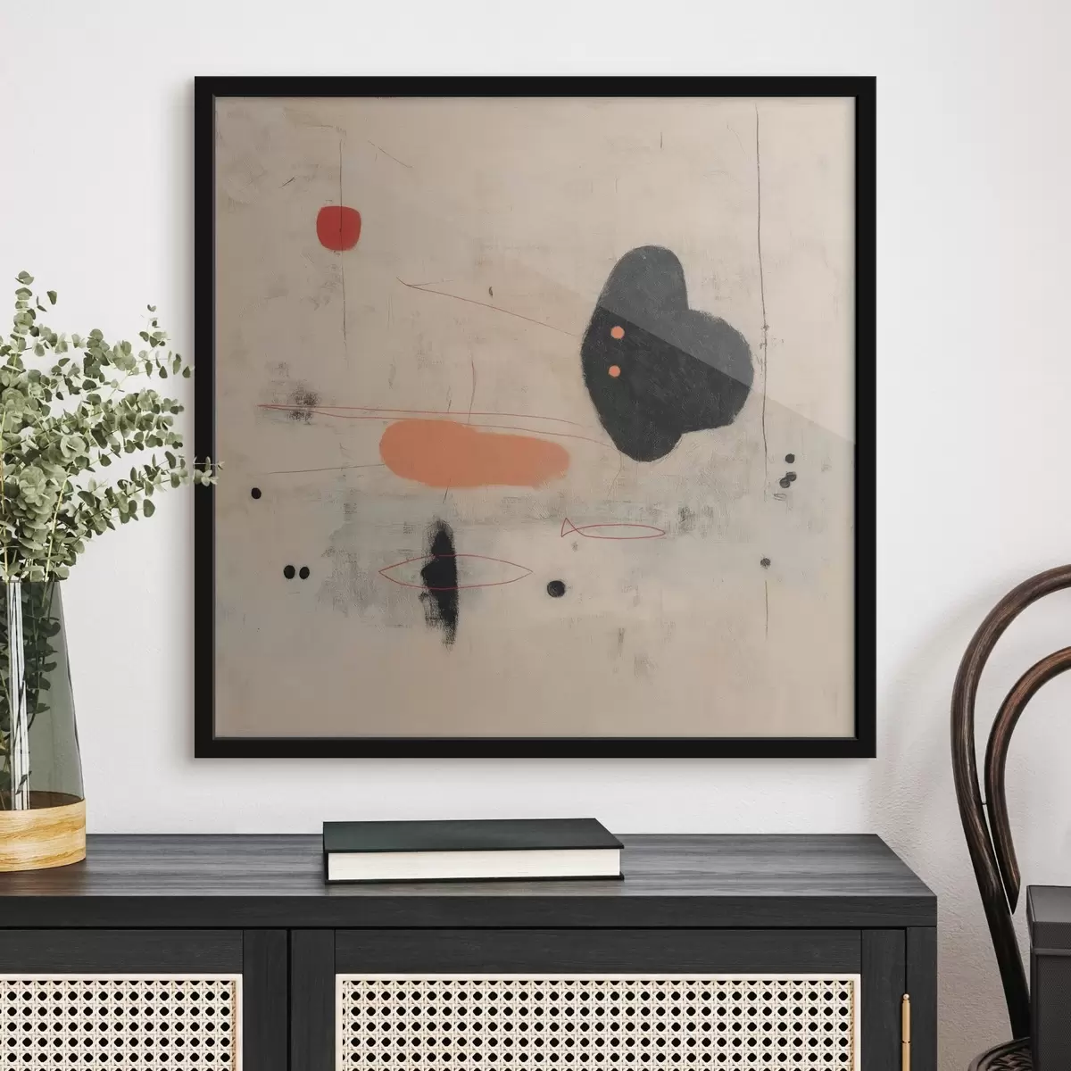 Poster Desen abstract minimalist cu accente negre și coral f46159