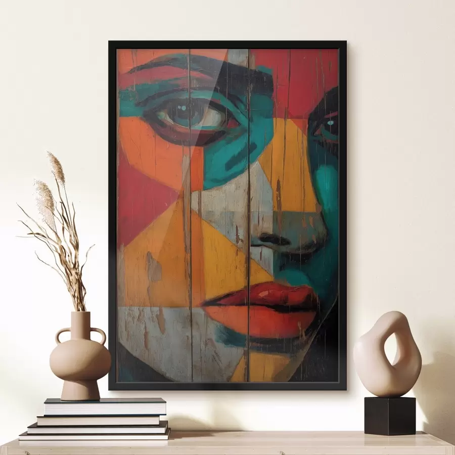 fototapet Portret geometric luminos pe panouri din lemn f46165