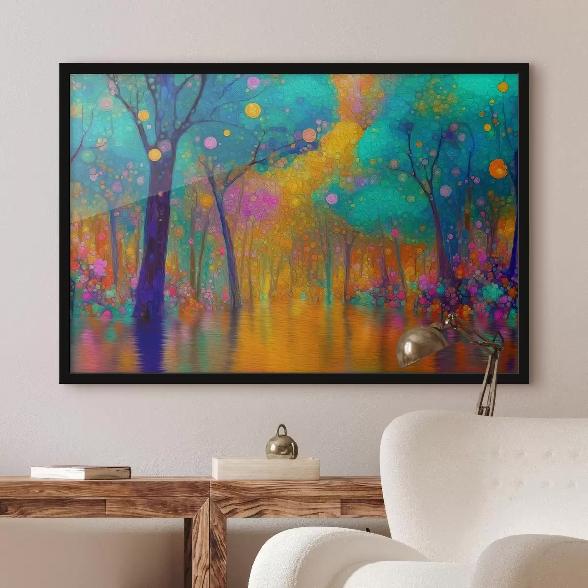 Poster Pădure fantastică plină de viață, cu reflexii în apă f46171