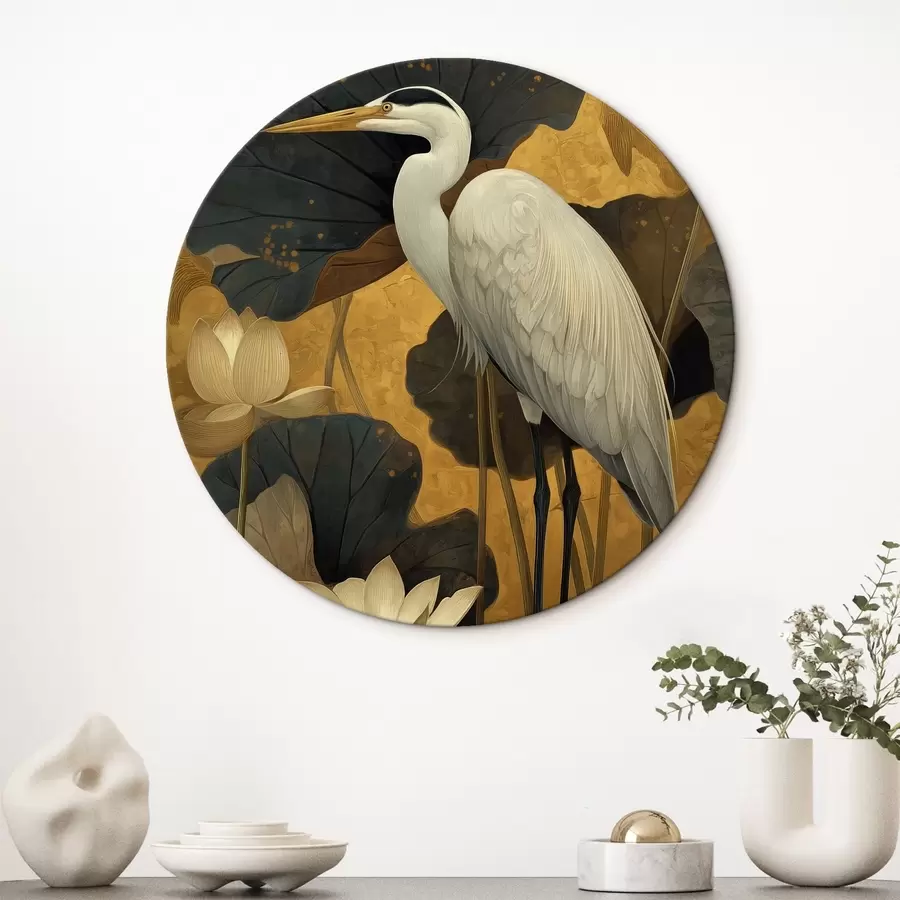 Tablouri Stârc printre lotuși pe un fundal cald r46148