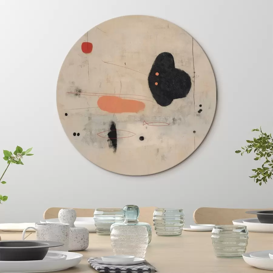 Tablouri Desen abstract minimalist cu accente negre și coral r46159