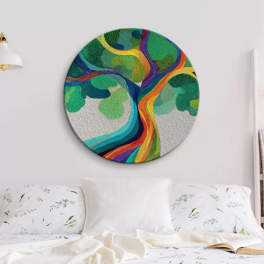 Tablouri Copac cu ramuri curcubeu pe fundal verde r46173