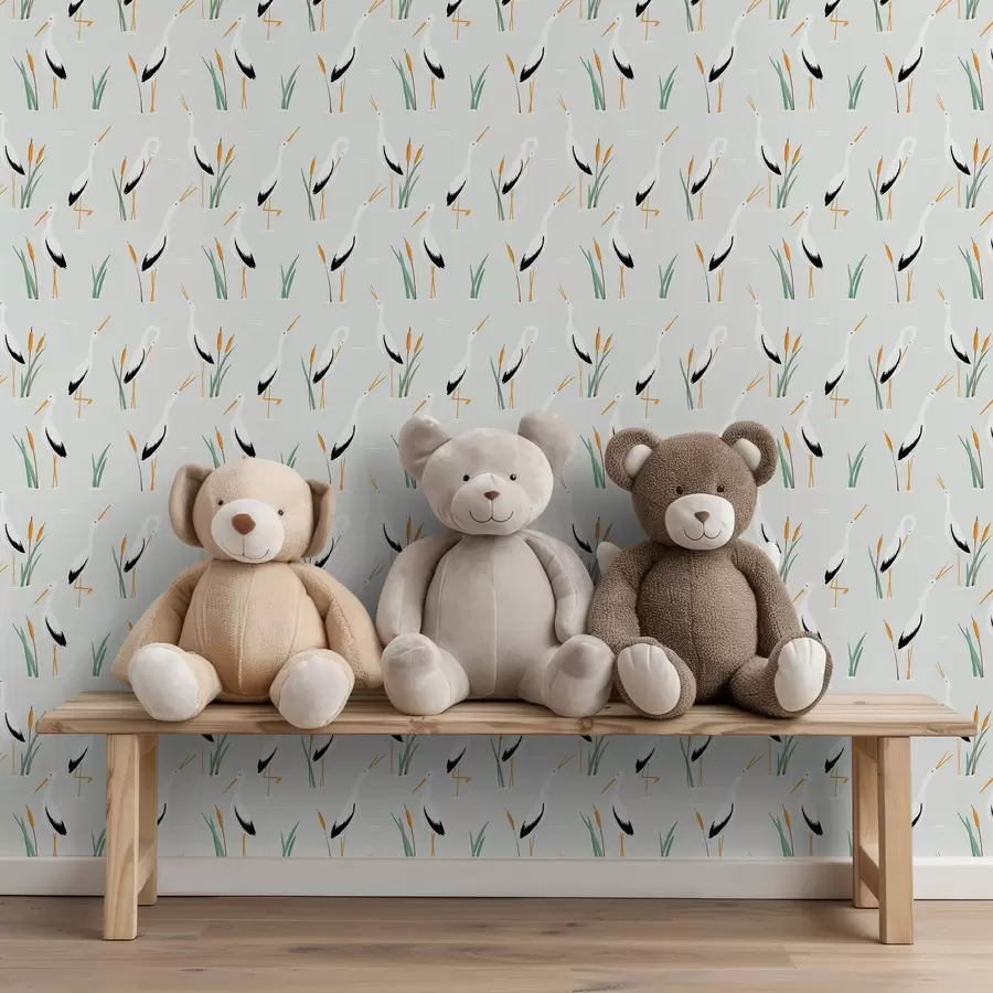 fototapet Stârci printre stufărișuri pe un fundal deschis a00650v2