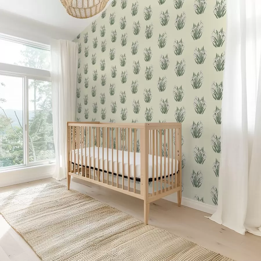 fototapet Ghiocei cu frunze verzi pe un fundal cremos a00651v2