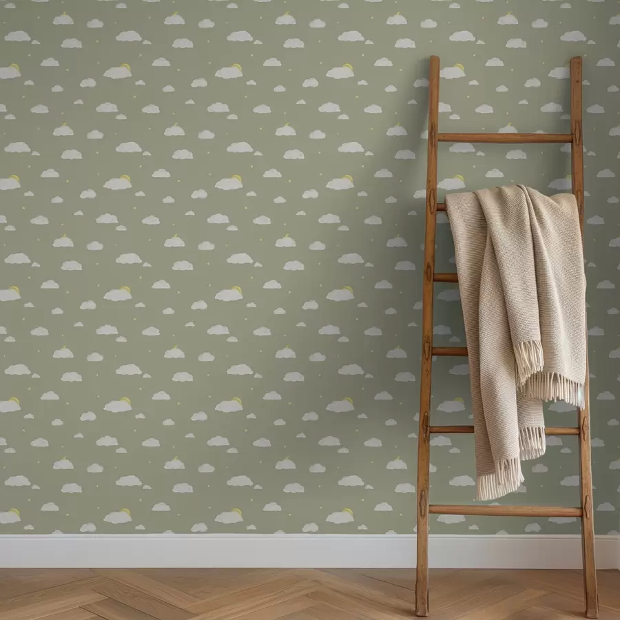 fototapet Nori moi, stele și soare pe un fundal gri-verzui a00652v1