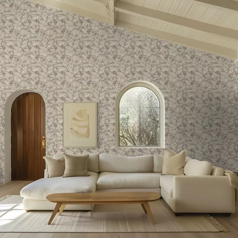 fototapet Trandafiri cu frunze verzi pe un fundal bej cald a00729